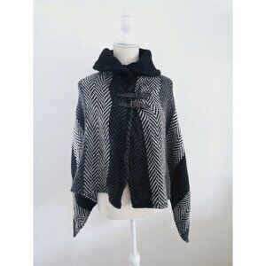 John Branigan Weavers Ireland Wool Herringbone Shawl Poncho Cape Capelet OS S